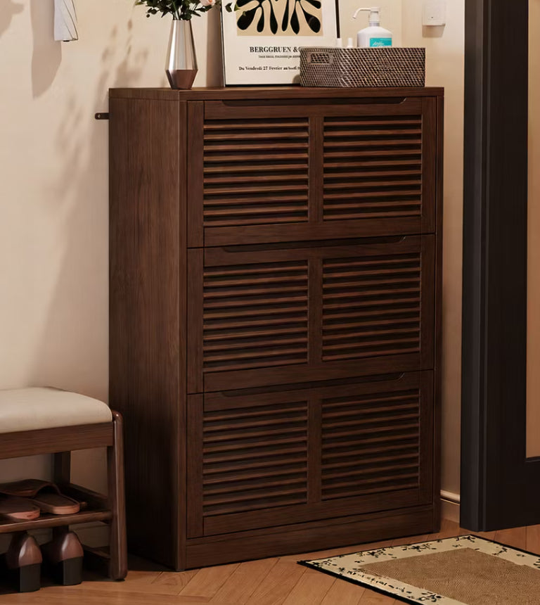 English Elm 31.4 Slim Flip Door Wooden Shoe Cabinet Entryway Organizer with Tilt Out Compartments D1134165411