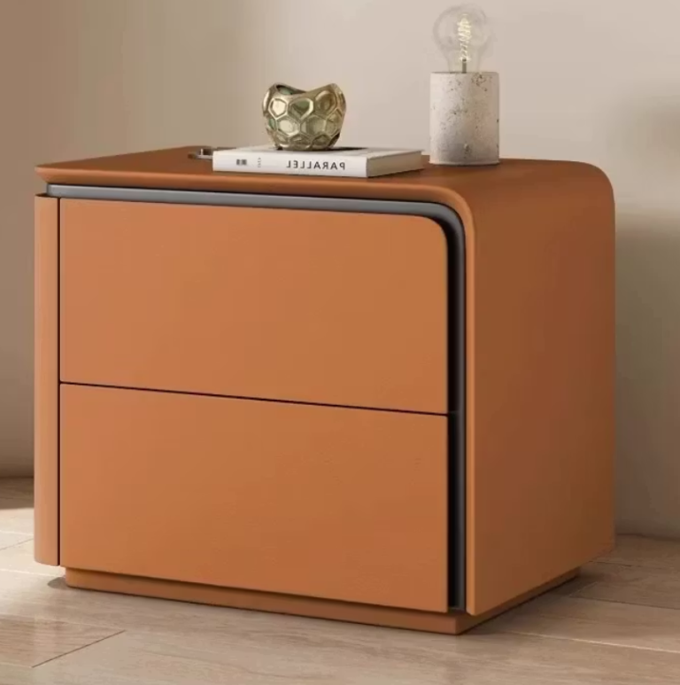 English Elm Right-Modern Two Drawer Nightstand Matte Finish Rounded Corners Minimalist Bedroom Storage D1134166670