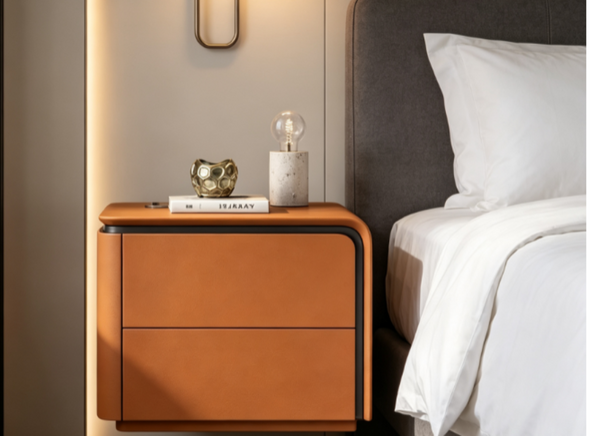 English Elm Right-Modern Two Drawer Nightstand Matte Finish Rounded Corners Minimalist Bedroom Storage D1134166670