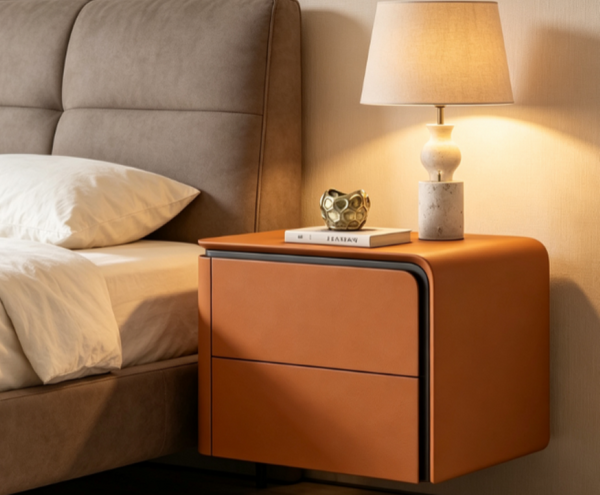 English Elm Right-Modern Two Drawer Nightstand Matte Finish Rounded Corners Minimalist Bedroom Storage D1134166670