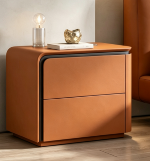 English Elm Left--Modern Sculptural Two Drawer Nightstand Matte Finish Rounded Corners for Contemporary Bedrooms D1134166671