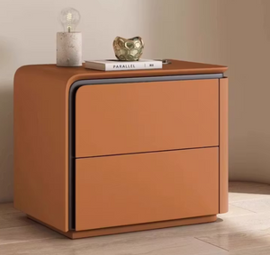English Elm Left--Modern Sculptural Two Drawer Nightstand Matte Finish Rounded Corners for Contemporary Bedrooms D1134166671