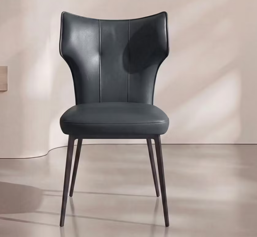 English Elm Modern Faux Leather High Back Dining Chair with Vertical Stitching and Black Metal Legs D1134167443