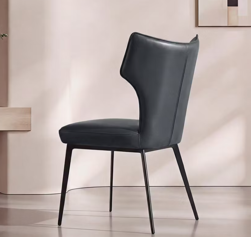 English Elm Modern Faux Leather High Back Dining Chair with Vertical Stitching and Black Metal Legs D1134167443