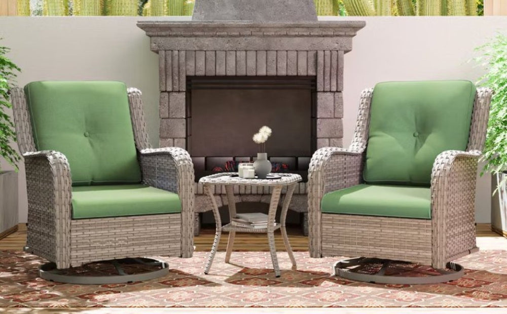 English Elm Outdoor All-Weather Wicker Swivel Lounge Set with Cushions and Coordinating Side Table D1134167667