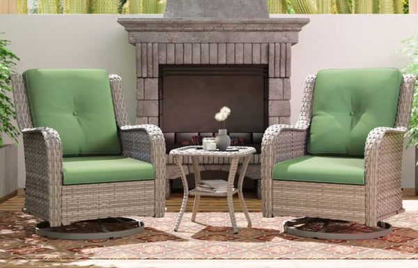English Elm Outdoor All-Weather Wicker Swivel Lounge Set with Cushions and Coordinating Side Table D1134167667