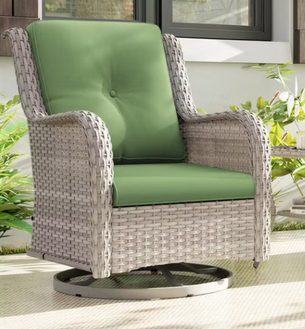 English Elm Outdoor All-Weather Wicker Swivel Lounge Set with Cushions and Coordinating Side Table D1134167667