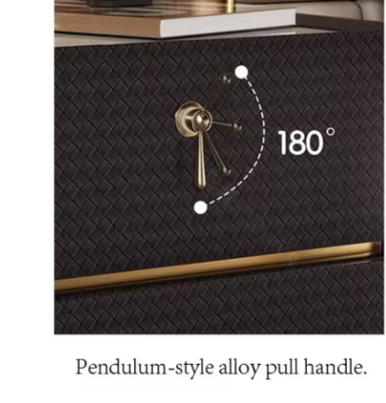English Elm Luxury Woven Panel Nightstand with Brass Hardware and Slim Metal Legs for Bedroom D1134167701
