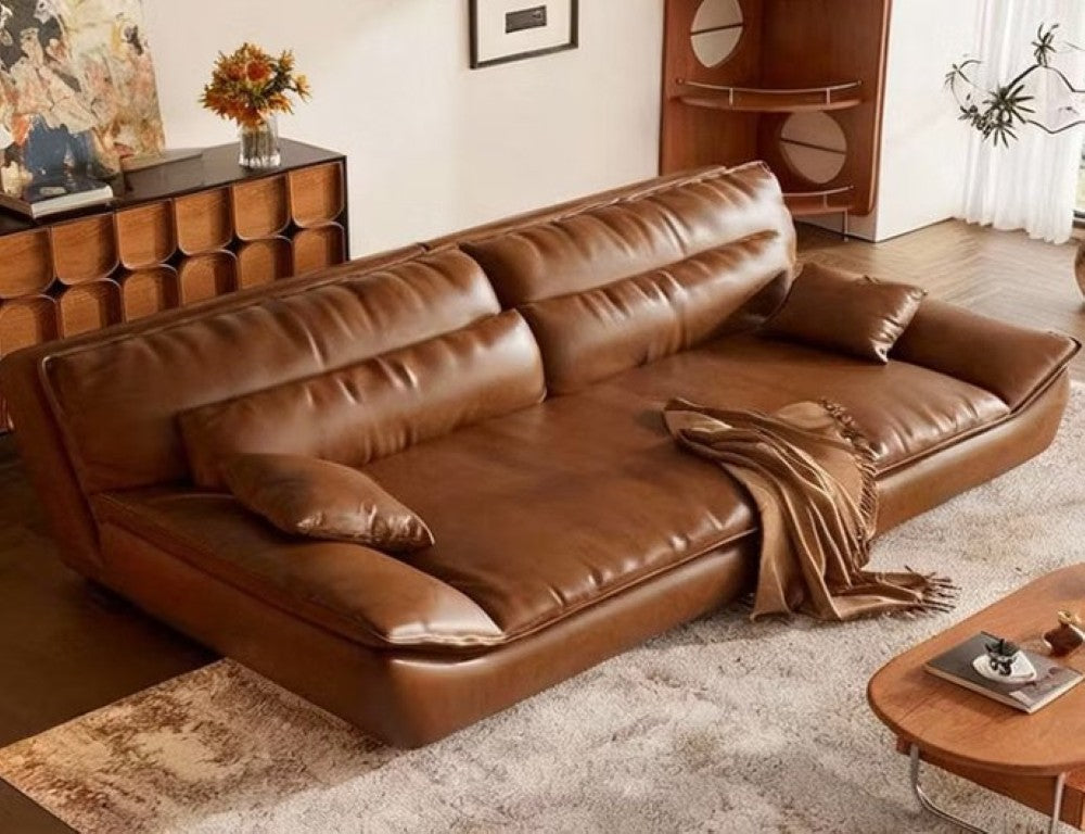 English Elm 86.6 Inch Faux Leather Sleeper Sofa Foldable Low Profile Minimalist Studio Design D1134167715