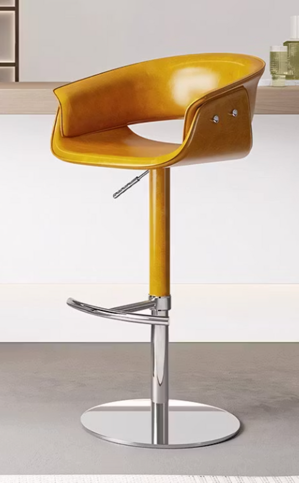 English Elm Modern PU Leather Swivel Barstool with Gas Lift for Kitchen Counter or Home Bar Yellow D1134167719