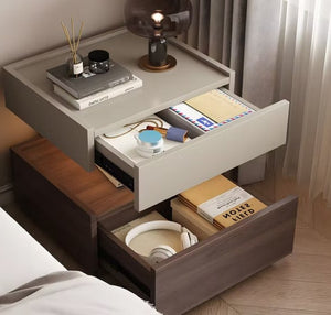 English Elm Modern Wood Nightstand with Drawer Open Shelf and Tray Top for Bedroom Storage Light Grey / Walnut D1134167726