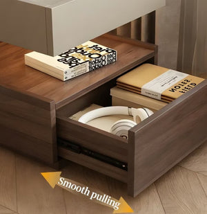 English Elm Modern Wood Nightstand with Drawer Open Shelf and Tray Top for Bedroom Storage Light Grey / Walnut D1134167726