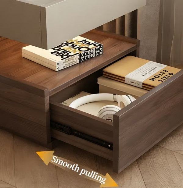 English Elm Modern Wood Nightstand with Drawer Open Shelf and Tray Top for Bedroom Storage Light Grey / Walnut D1134167726