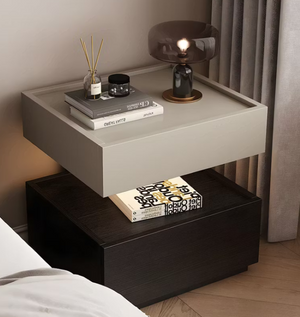 English Elm Modern Wood Nightstand with Drawer Open Shelf and Tray Top for Bedroom Storage Black / Light Grey D1134167727