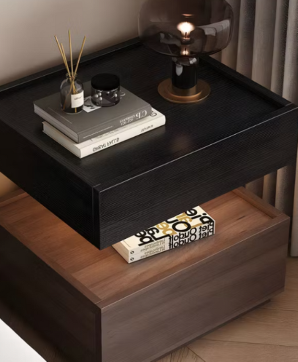 English Elm Modern Wood Nightstand with Drawer Open Shelf and Tray Top for Bedroom Storage Walnut / Black D1134167728