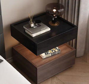 English Elm Modern Wood Nightstand with Drawer Open Shelf and Tray Top for Bedroom Storage Walnut / Black D1134167728