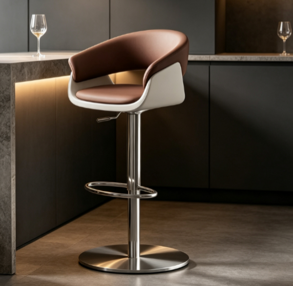 English Elm Modern PU Leather Swivel Barstool with Gas Lift for Kitchen Counter or Home Bar Brown White D1134167736