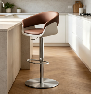 English Elm Modern PU Leather Swivel Barstool with Gas Lift for Kitchen Counter or Home Bar Brown White D1134167736