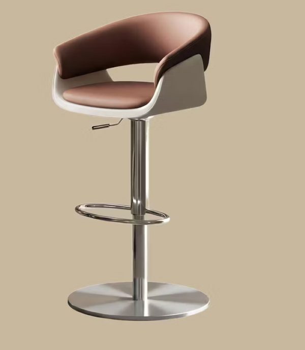 English Elm Modern PU Leather Swivel Barstool with Gas Lift for Kitchen Counter or Home Bar Brown White D1134167736