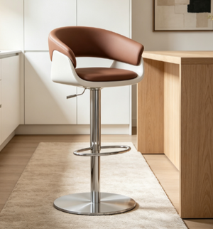 English Elm Modern PU Leather Swivel Barstool with Gas Lift for Kitchen Counter or Home Bar Brown White D1134167736