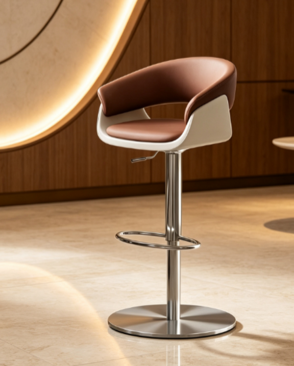 English Elm Modern PU Leather Swivel Barstool with Gas Lift for Kitchen Counter or Home Bar Brown White D1134167736
