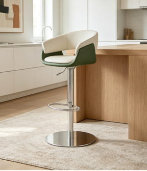 English Elm Modern PU Leather Swivel Barstool with Gas Lift for Kitchen Counter or Home Bar Green White D1134167737