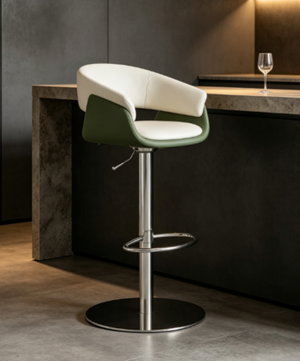 English Elm Modern PU Leather Swivel Barstool with Gas Lift for Kitchen Counter or Home Bar Green White D1134167737