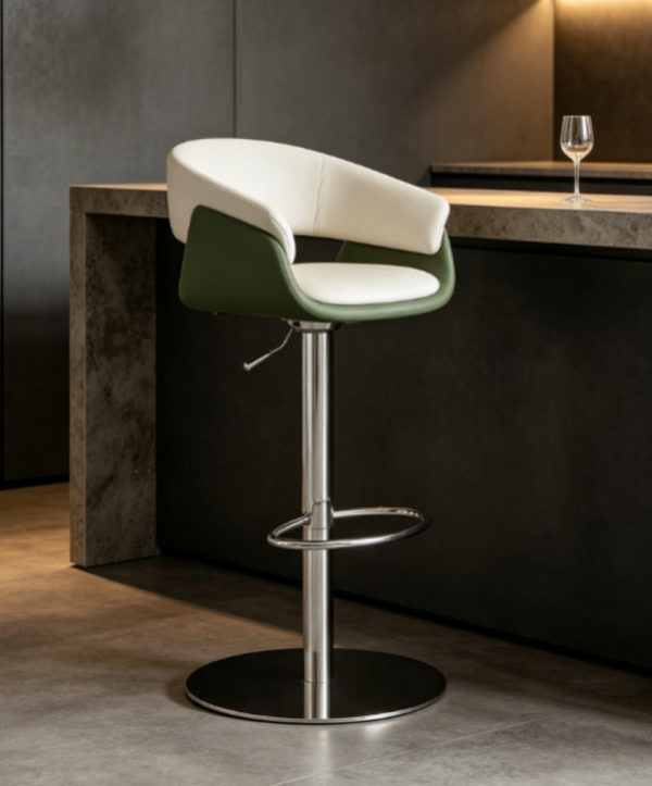English Elm Modern PU Leather Swivel Barstool with Gas Lift for Kitchen Counter or Home Bar Green White D1134167737