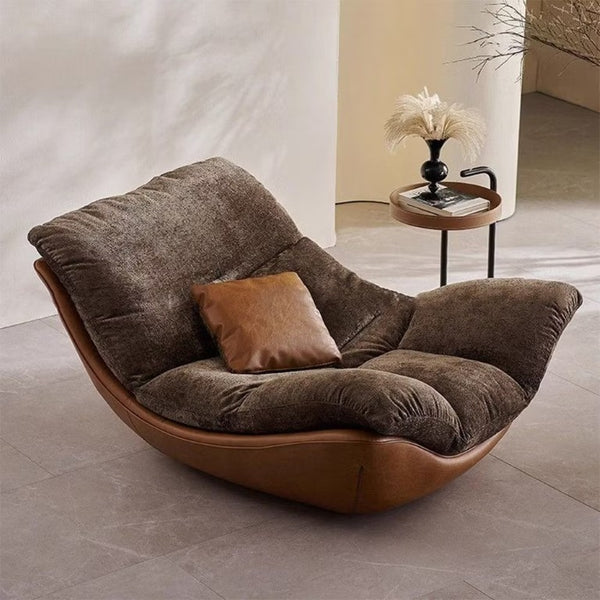 English Elm Modern Low Profile Lounge Chair Plush Fabric Seat Faux Leather Base Sculptural Sofa Brown D1134167757