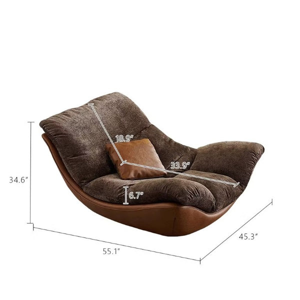 English Elm Modern Low Profile Lounge Chair Plush Fabric Seat Faux Leather Base Sculptural Sofa Brown D1134167757
