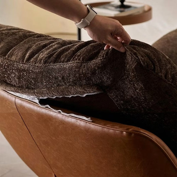 English Elm Modern Low Profile Lounge Chair Plush Fabric Seat Faux Leather Base Sculptural Sofa Brown D1134167757