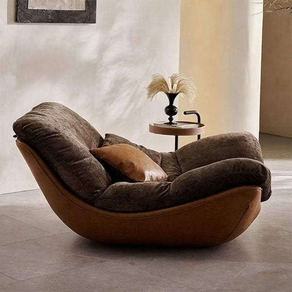 English Elm Modern Low Profile Lounge Chair Plush Fabric Seat Faux Leather Base Sculptural Sofa Brown D1134167757