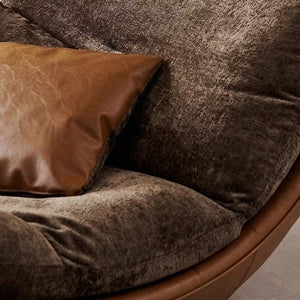English Elm Modern Low Profile Lounge Chair Plush Fabric Seat Faux Leather Base Sculptural Sofa Brown D1134167757