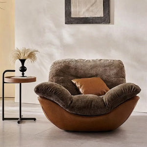 English Elm Modern Low Profile Lounge Chair Plush Fabric Seat Faux Leather Base Sculptural Sofa Brown D1134167757