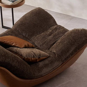 English Elm Modern Low Profile Lounge Chair Plush Fabric Seat Faux Leather Base Sculptural Sofa Brown D1134167757