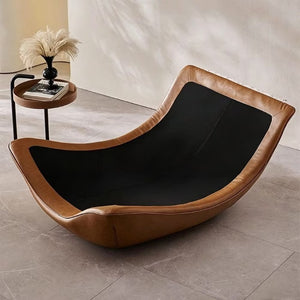 English Elm Modern Low Profile Lounge Chair Plush Fabric Seat Faux Leather Base Sculptural Sofa Brown D1134167757