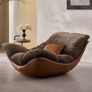 English Elm Modern Low Profile Lounge Chair Plush Fabric Seat Faux Leather Base Sculptural Sofa Brown D1134167757