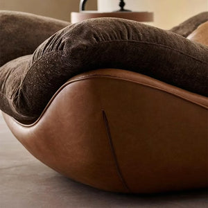 English Elm Modern Low Profile Lounge Chair Plush Fabric Seat Faux Leather Base Sculptural Sofa Brown D1134167757