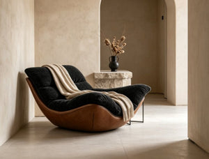 English Elm Modern Low Profile Lounge Chair Plush Fabric Seat Faux Leather Base Sculptural Sofa Black D1134167758
