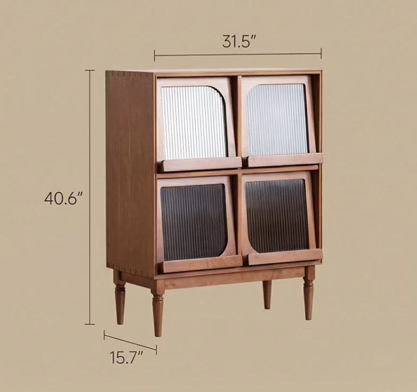 English Elm 31.5 Solid Wood Fluted Glass Display Cabinet with Tapered Legs Mid-Century Vintage D1134168873