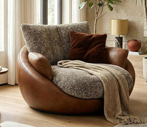 English Elm Modern Oversized Faux Leather Accent Chair with Deep Seat for Cozy Living Spaces D1134169036