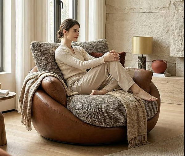 English Elm Modern Oversized Faux Leather Accent Chair with Deep Seat for Cozy Living Spaces D1134169036