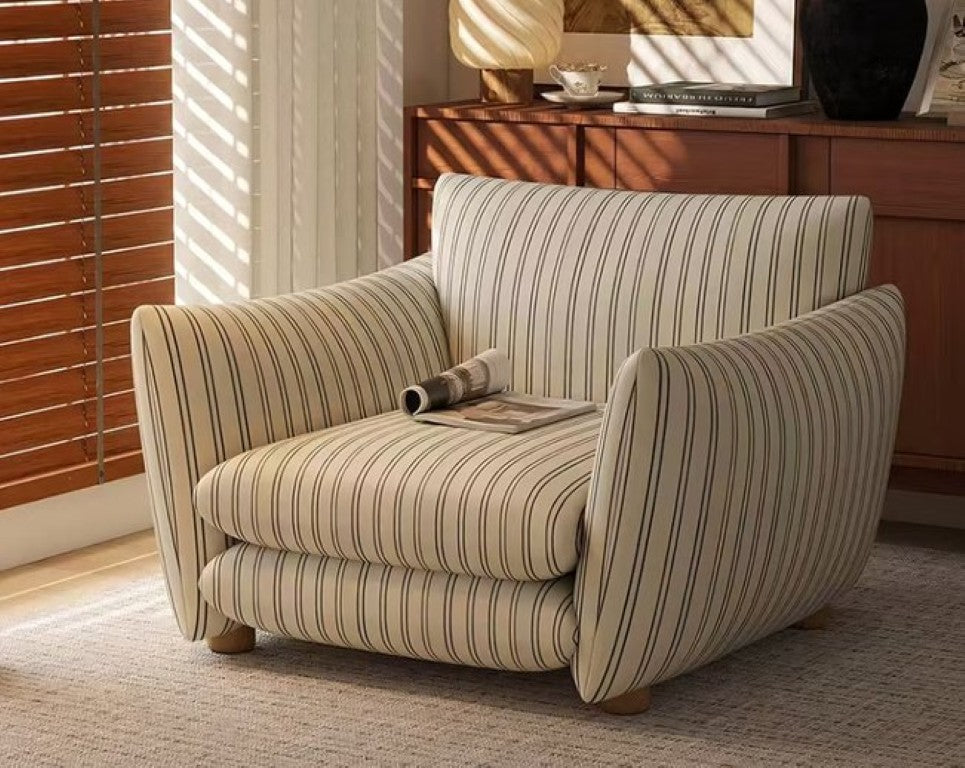English Elm Modern Striped Accent Lounge Chair Deep Cushioned Seat with Solid Wood Frame D1134169039