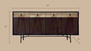 English Elm Modern Geometric Ash Wood Sideboard with Walnut Finish and Sculptural Drawer Fronts D1134169091