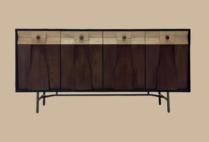 English Elm Modern Geometric Ash Wood Sideboard with Walnut Finish and Sculptural Drawer Fronts D1134169091