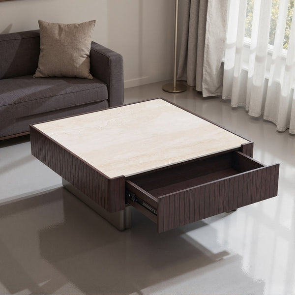 English Elm Modern Square Sintered Stone Coffee Table with Soft Close Drawer for Living Room D1140121858