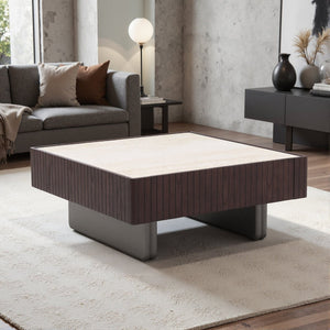 English Elm Modern Square Sintered Stone Coffee Table with Soft Close Drawer for Living Room D1140121858