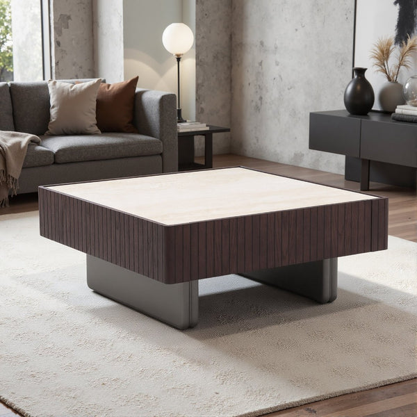 English Elm Modern Square Sintered Stone Coffee Table with Soft Close Drawer for Living Room D1140121858