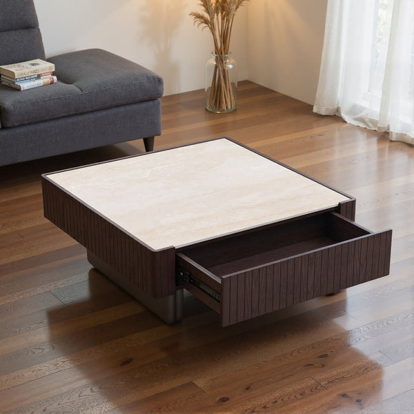 English Elm Modern Square Sintered Stone Coffee Table with Soft Close Drawer for Living Room D1140121858