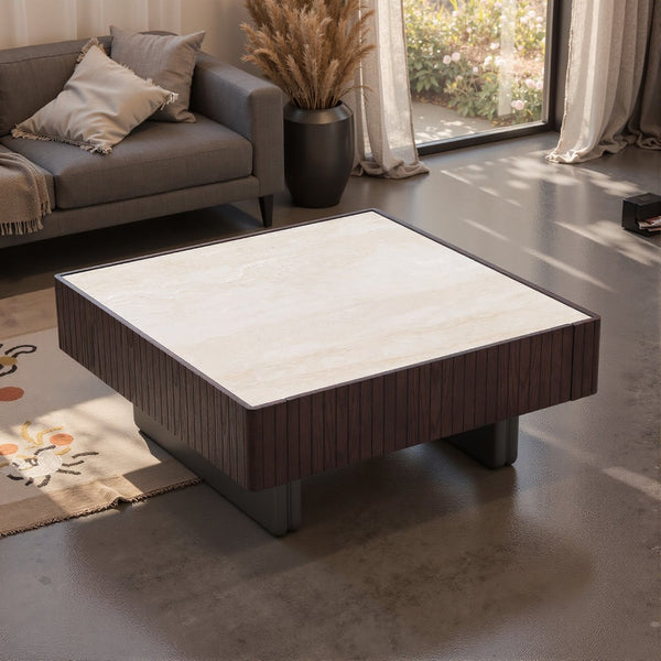 English Elm Modern Square Sintered Stone Coffee Table with Soft Close Drawer for Living Room D1140121858